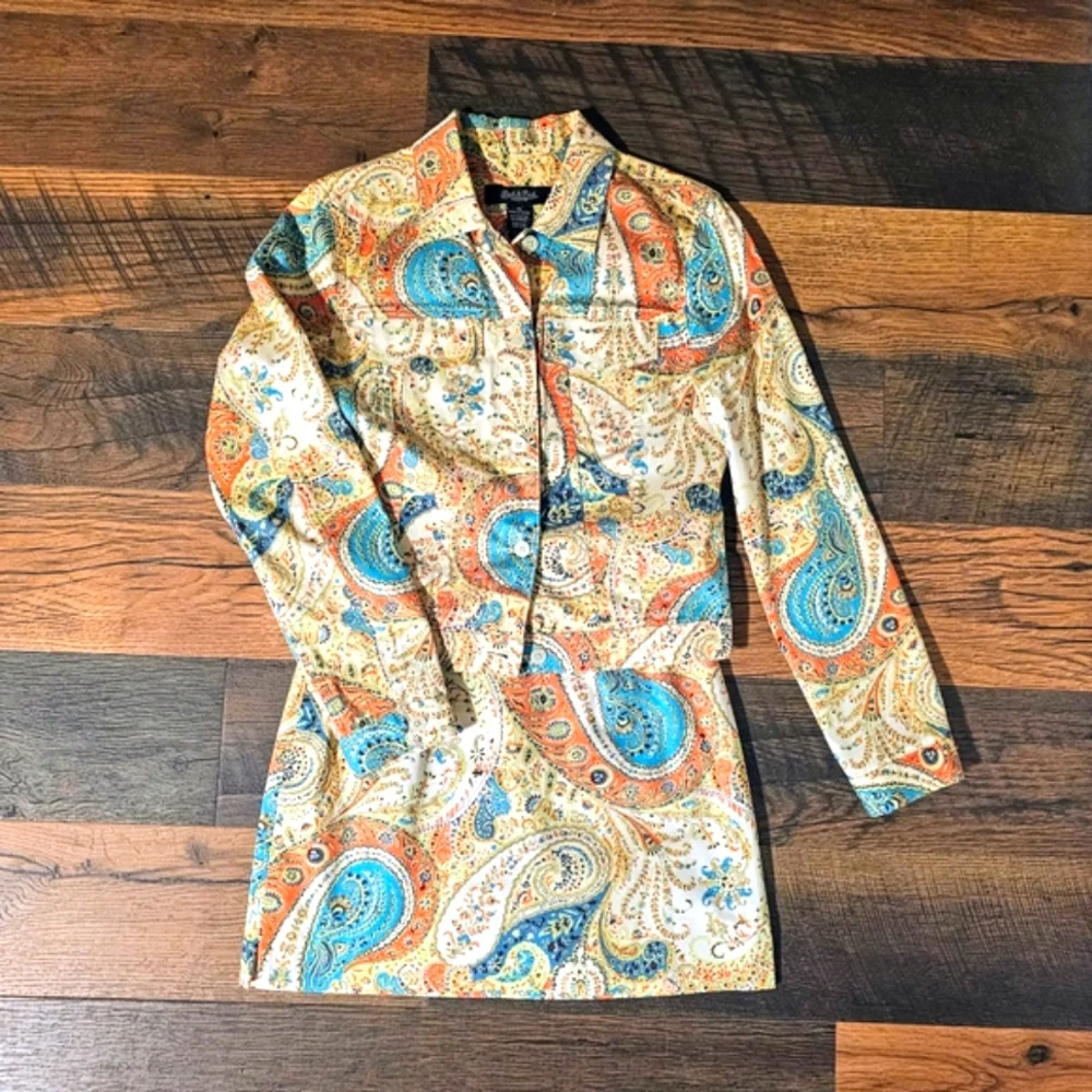 Peck & Peck Colorful Jean Jacket with Paisley Print - Picture 5 of 6